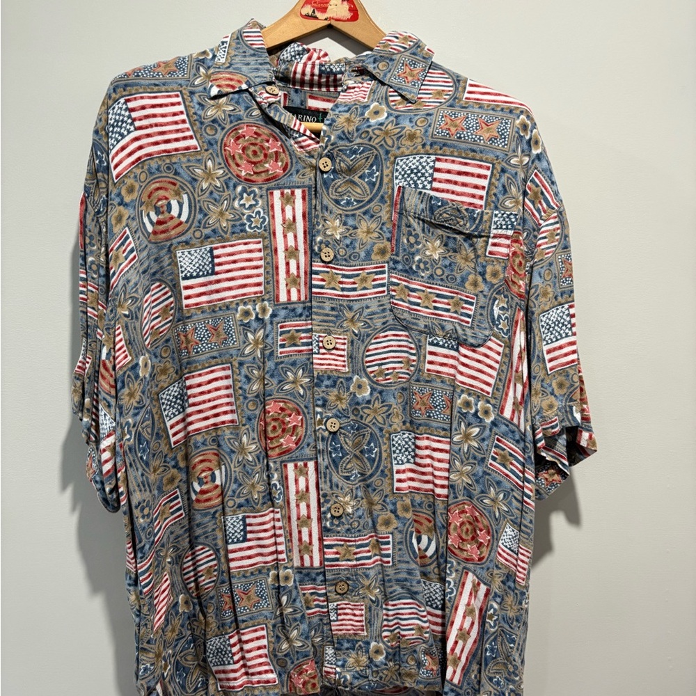 Patriotic Patterned Casual Button Down Shirt - image 1